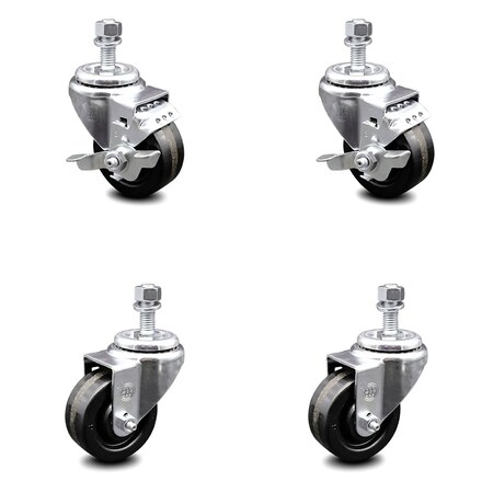 Service Caster 3 Inch Phenolic Wheel Swivel 12mm Threaded Stem Caster Brakes SCC, 2PK SCC-TS20S314-PHR-M1215-2-TLB-2